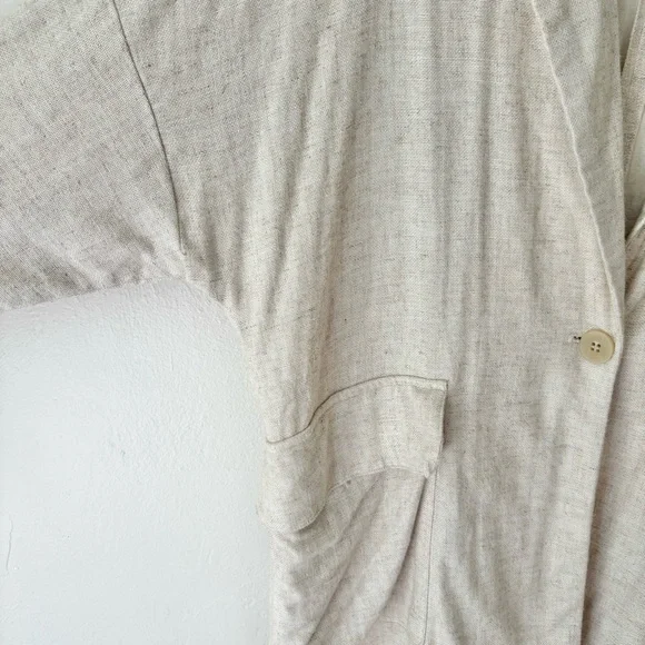 Zara Linen Blend Cream Tan Rustic Oversized Long Blazer Jacket - Picture 6 of 10